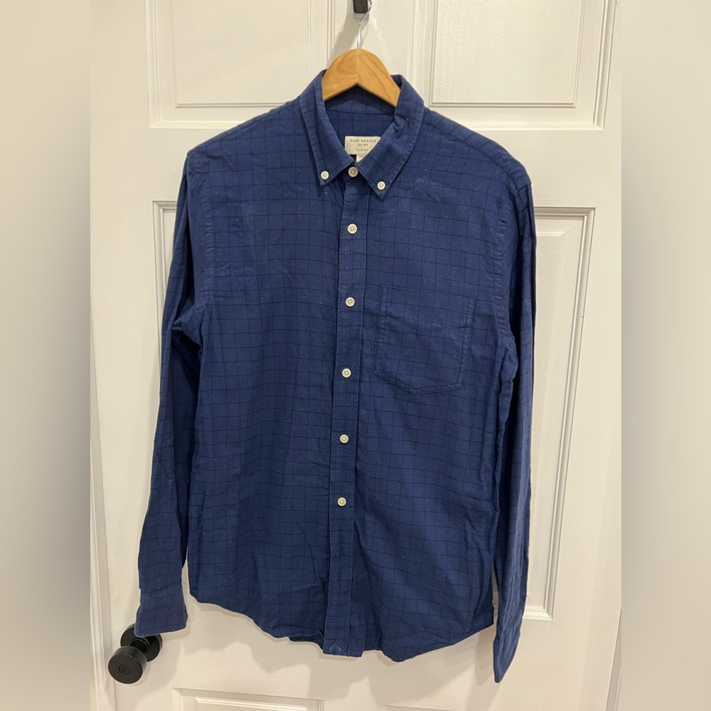 Club Monaco navy windowpane flannel shirt size small